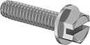 Image of Product. Front orientation. Tapping Screws. Steel Flanged Slotted Hex Head Thread-Cutting Screws.