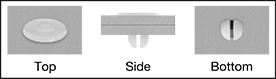 Image of ProductInUse. Installed. Top orientation. Contains Annotated, Border. Split Shank. Push-In Rivets.