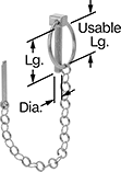 Image of Product. Front orientation. Contains Annotated. Linch Pins. Linch Pins with Chain and Cotter Pin.