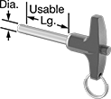 Image of Product. Front orientation. Contains Annotated. Quick-Release Pins. T-Handle Locking Quick-Release Pins, Split Ring, Aluminum Handle.