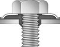 Image of ProductInUse. Front orientation. CrossSection view. Sealing Washers. High-Pressure Bonded Sealing Washers, For Screw Heads and Nuts.