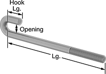 Image of Product. Front orientation. Contains Annotated. Anchors. Hook Anchors for Concrete, J-Hook.