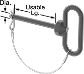Image of Product. With Cotter Pin and Lanyard. Front orientation. Contains Annotated. Clevis Pins. Tethered Loop-Grip Clevis Pins, Cotter Pin Included, , Black, Red Handle.