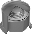 Image of ProductInUse. Cap Installed on Hex Nut. Front orientation. CrossSection view. Protective Caps. Caps for Hex Nuts.