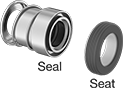 Image of Product. Seal with Straight Spring. Front orientation. Exploded view. Contains Annotated. Shaft Seals. Mechanical Pump Shaft Seals with Extended Spring, Straight Spring.