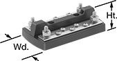 Image of Product. Front orientation. Contains Annotated. Distribution Bars. Harsh-Environment High-Current Distribution Bars, Stud and Screw Terminals, 2 Circuits.