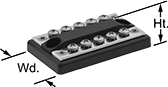 Image of Product. Front orientation. Contains Annotated. Distribution Bars. Harsh-Environment High-Current Distribution Bars, Screw Terminals, 2 Circuits.