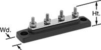 Image of Product. Front orientation. Contains Annotated. Distribution Bars. Harsh-Environment High-Current Distribution Bars, Stud Terminals, 1 Circuit.