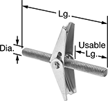 Image of Product. Front orientation. Contains Annotated. Anchors. Stud-Style Toggle Anchors for Drywall.