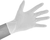 Image of ProductInUse. Front orientation. Gloves. Form-Fitting Latex Disposable Gloves.
