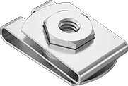 Image of Product. Front orientation. Clip-On Nuts. Strong-Grip Clip-On Enclosed Hex Nuts.