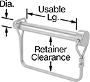 Image of Product. Front orientation. Contains Annotated. Clevis Pins. Clevis Pins with Wire Retainer, Square-Retainer with Loop Closure.