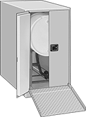 Image of ProductInUse. Shown with Ramp. Front orientation. Cabinets. Safety Cabinets for Horizontal Storage of Flammables in 55-Gallon Drums.