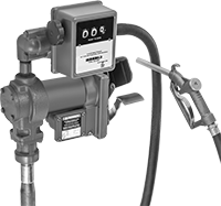 Image of Product. Pump with Metering Nozzle. Front orientation. Metering Nozzle. Battery-Operated Drum Pumps with Nozzle for Fuel.