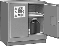 Image of ProductInUse. Front orientation. Cabinets. Bench-Height Safety Cabinets for Flammable Acids and Corrosives.