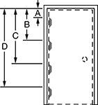 Image of Attribute. Hinge Locations for 4 Hinges. Front orientation. Contains Annotated. Single-Door Frames for Masonry Walls, For 4 Hinges.