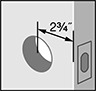 Image of Specification. Handle Backset Distance. Front orientation. Contains Annotated. 2 3/4" Handle Backset Distance. Sound-Absorbing Single Doors.