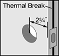 Image of Specification. Front orientation. Contains Annotated. 2 3/4" Handle Backset Distance. Single Doors.