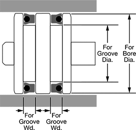 Image of Attribute. Piston Installation. Front orientation. Contains Annotated. O-Ring-Loaded U-Cup Seals, Polyurethane Rubber.